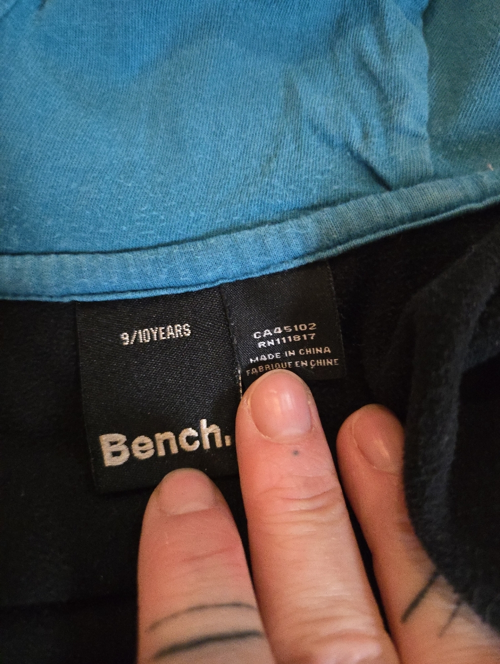 Bench | Black Hoodie with Bright Blue Trim for Kids, Size 9-10 - Picture 5 of 7